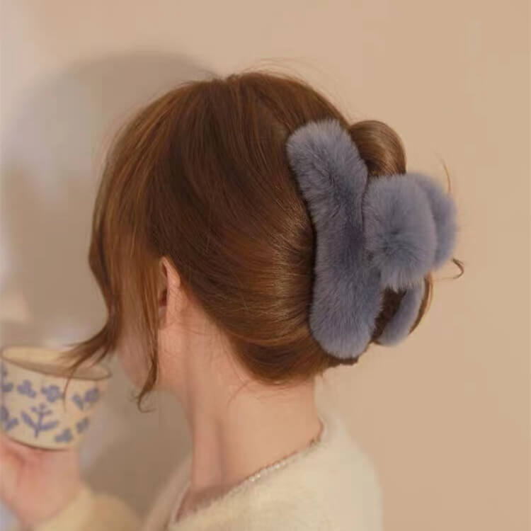 Cute Large Fuzzy Hair Claw Clip for Thick Thin Hair