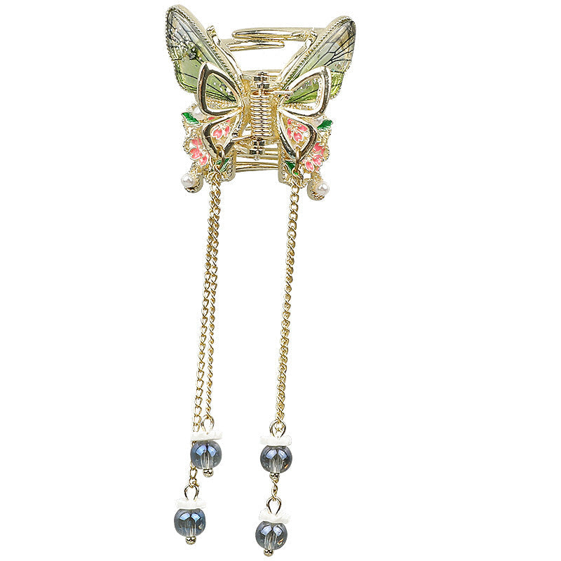 Handmade Vintage Butterfly Crystal Tassel Hair Claw