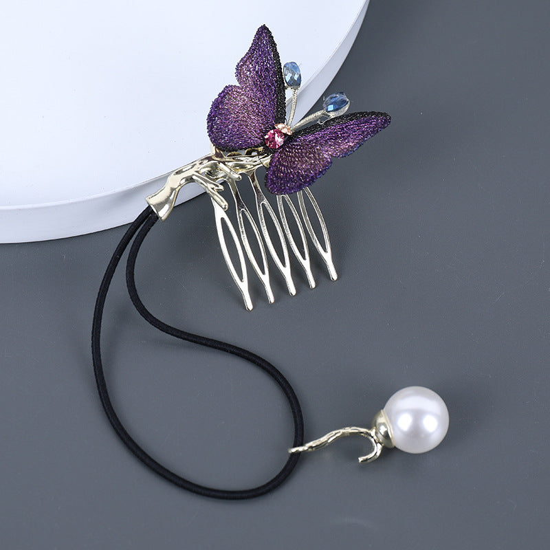 Handmade Embroidery Butterfly Pearl Comb Hair Clip