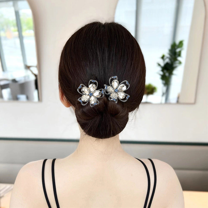 Handmade Flower Crystal Hair Bun Hairstyle Twist Clips