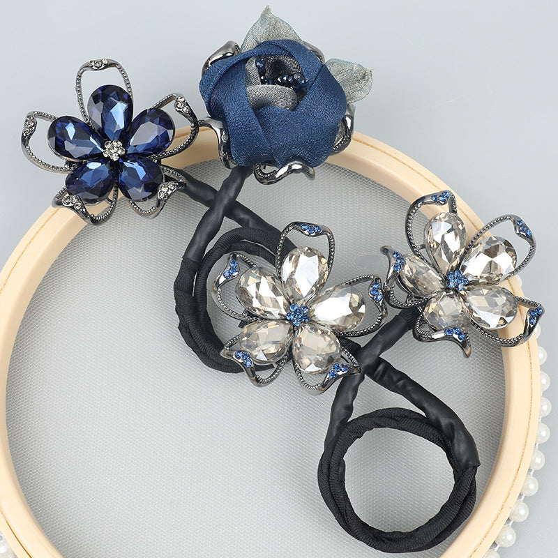 Handmade Flower Crystal Hair Bun Hairstyle Twist Clips