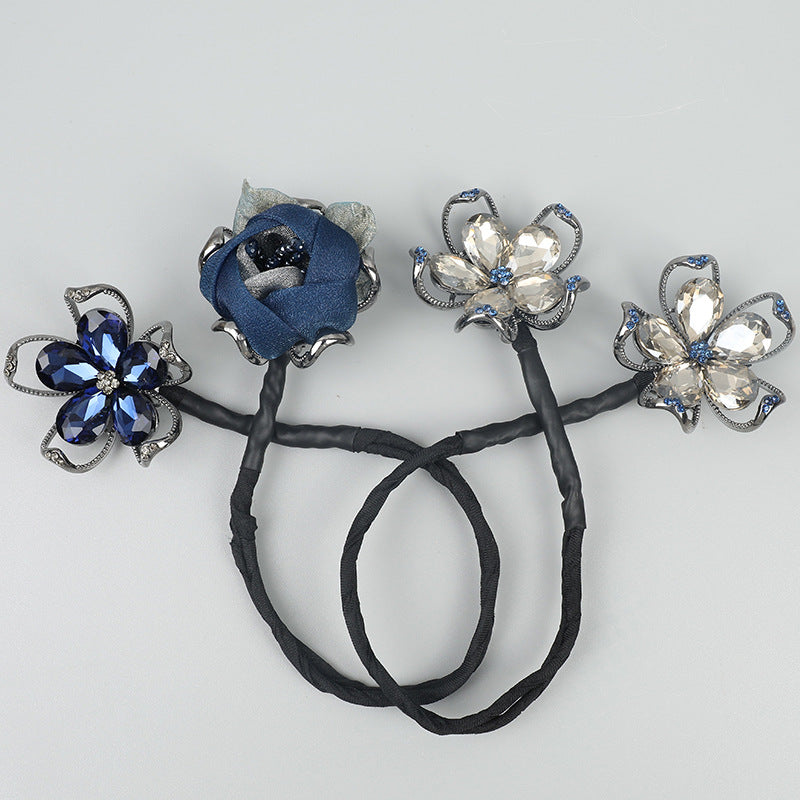 Handmade Flower Crystal Hair Bun Hairstyle Twist Clips