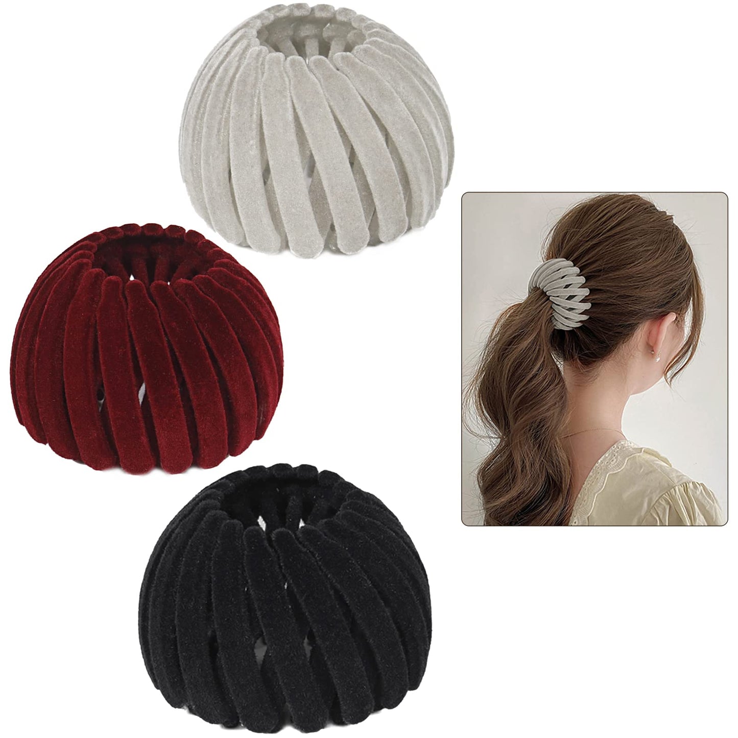 3 Pcs Bird Nest Bun Hair Clip Ponytail Holder