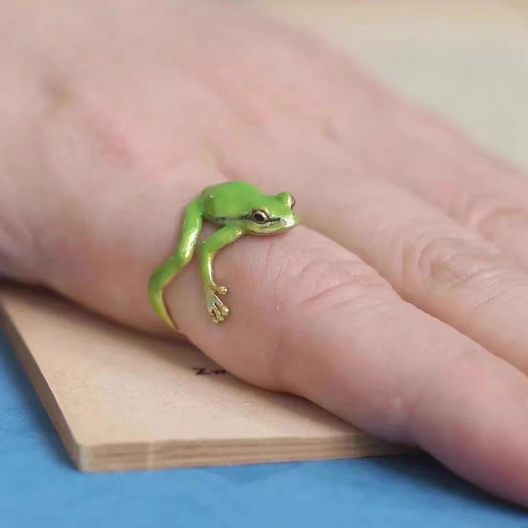 Cute Green Quirky Frog Open Ring