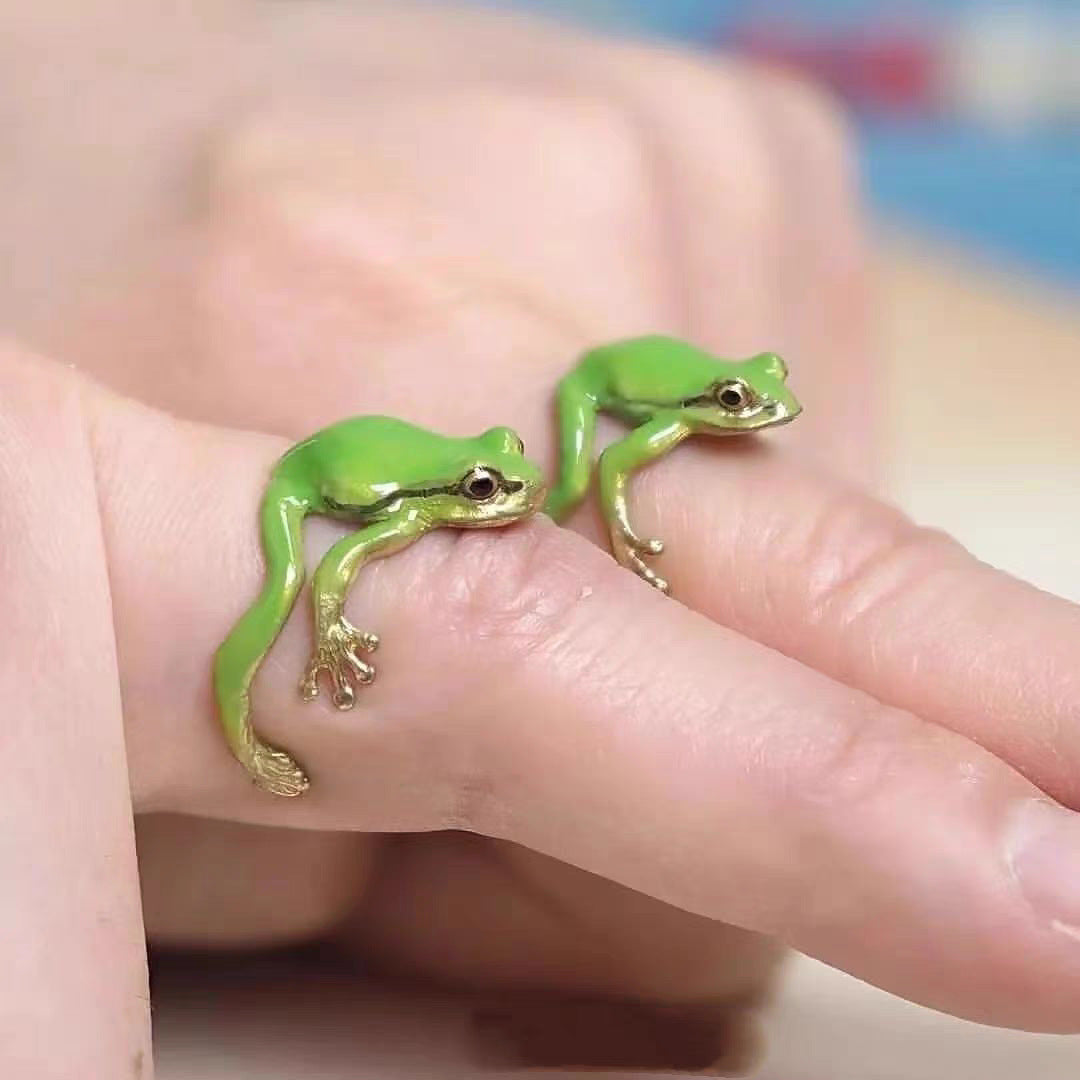 Cute Green Quirky Frog Open Ring