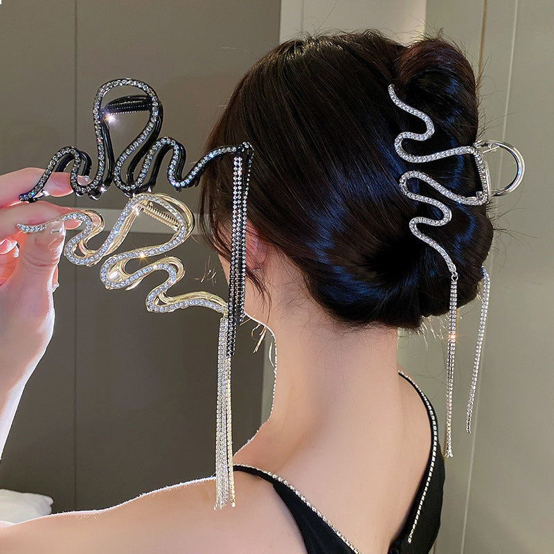 Diamond Snake Tassel Hair Claw Clips