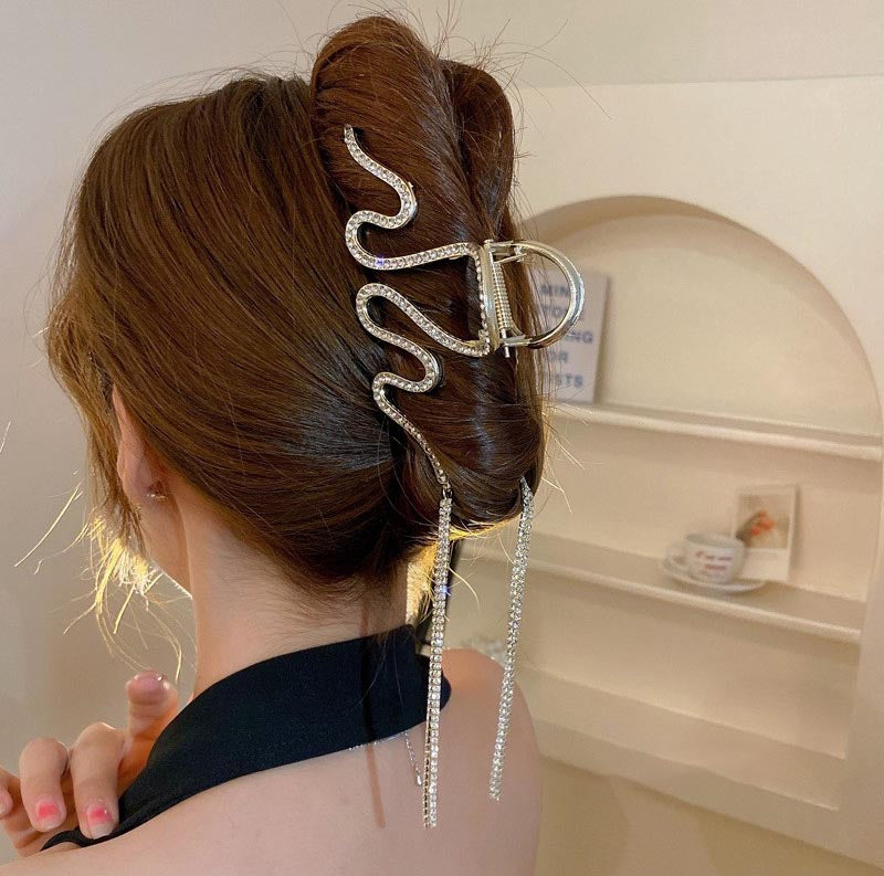 Diamond Snake Tassel Hair Claw Clips