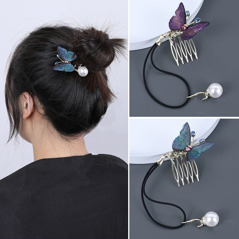Handmade Embroidery Butterfly Pearl Comb Hair Clip