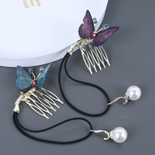 Handmade Embroidery Butterfly Pearl Comb Hair Clip
