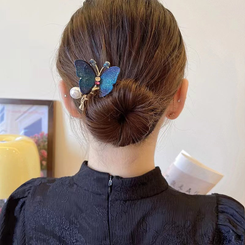 Handmade Embroidery Butterfly Pearl Comb Hair Clip