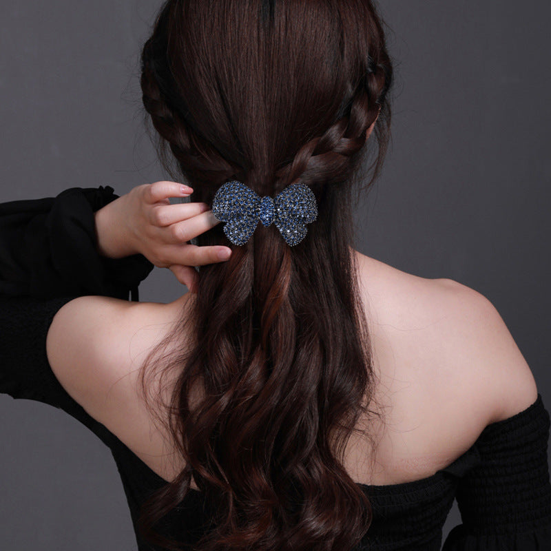 French Design Handmade Diamond Bow Hair Barrettes