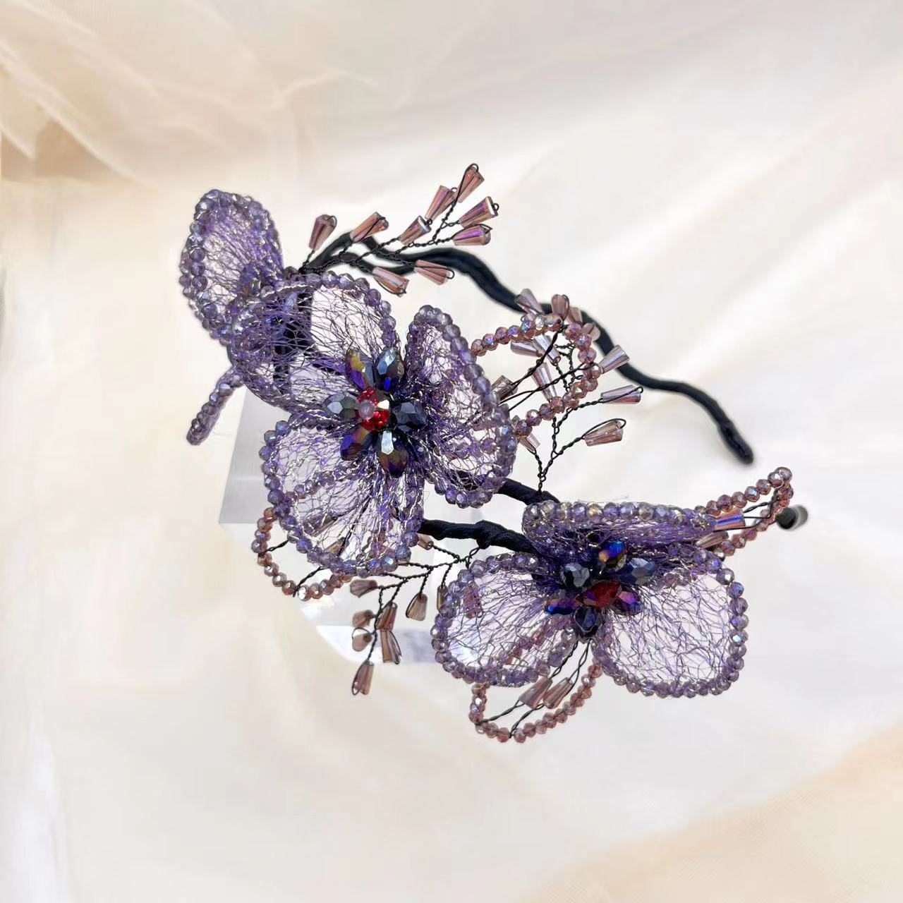 Handmade Knitted Bead Flower Headband