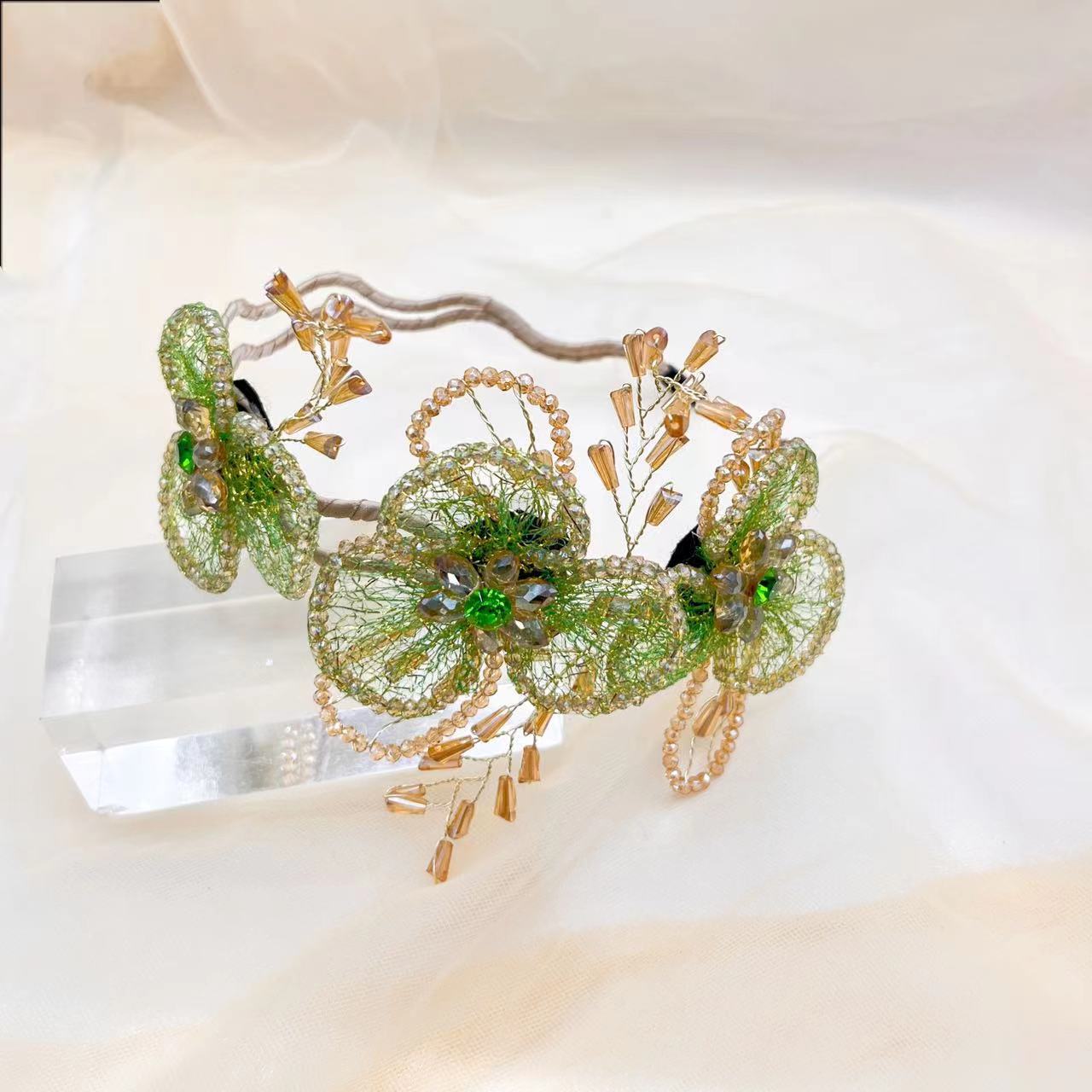 Handmade Knitted Bead Flower Headband