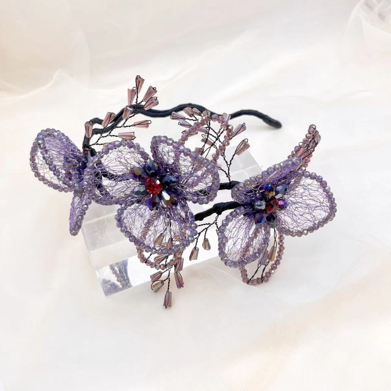 Handmade Knitted Bead Flower Headband