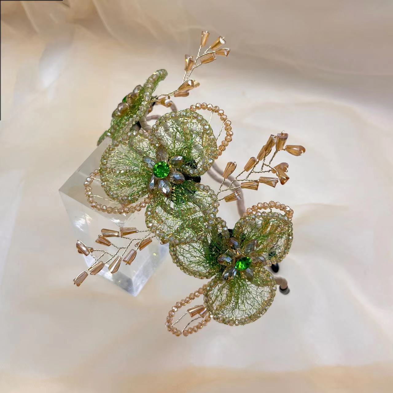 Handmade Knitted Bead Flower Headband