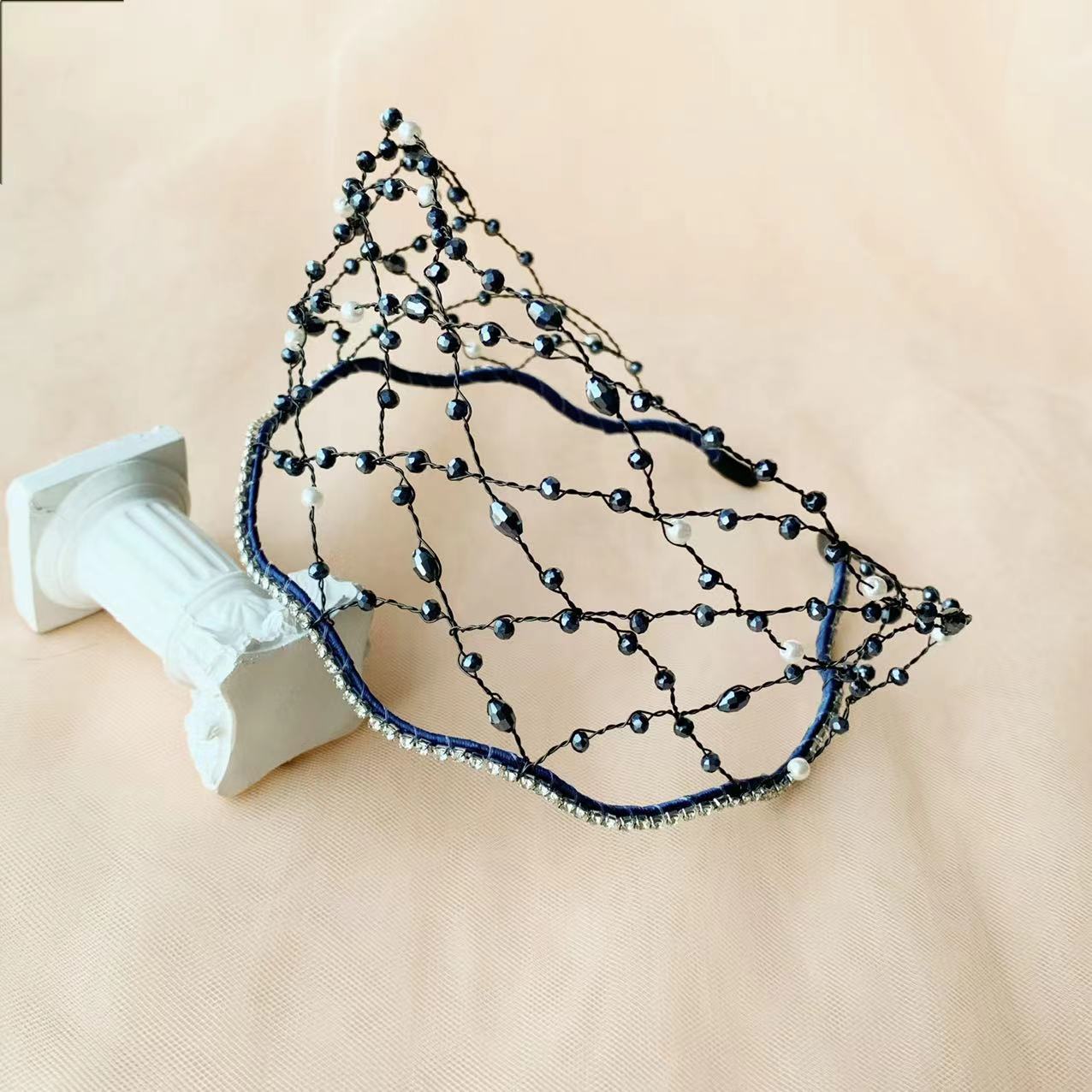 Handmade Knitted Crystal Beads Headband for Bride