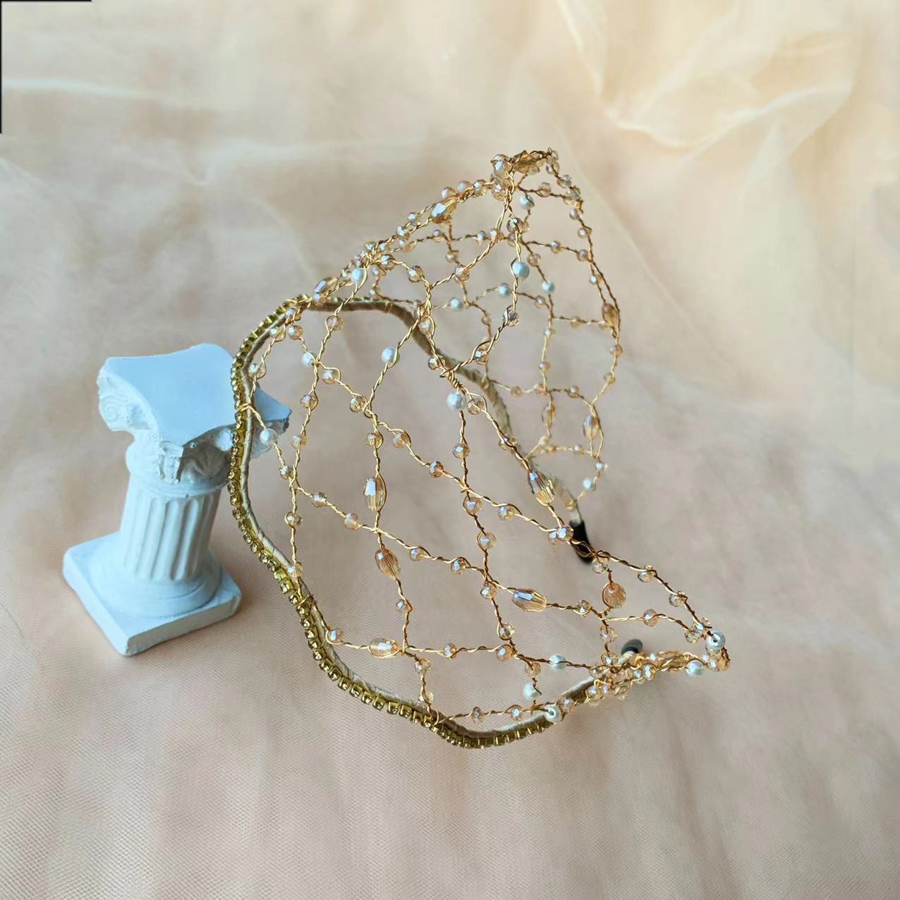Handmade Knitted Crystal Beads Headband for Bride