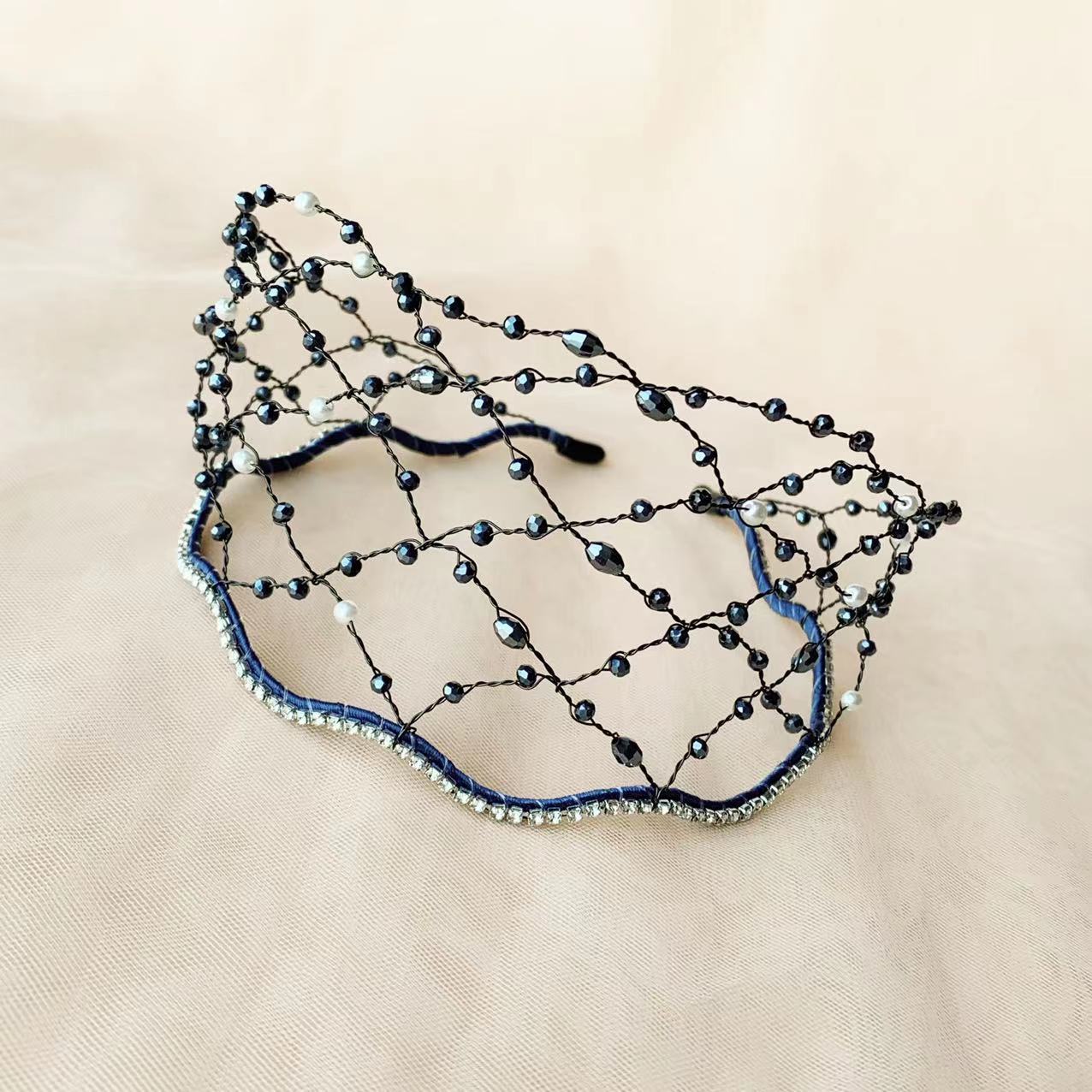 Handmade Knitted Crystal Beads Headband for Bride