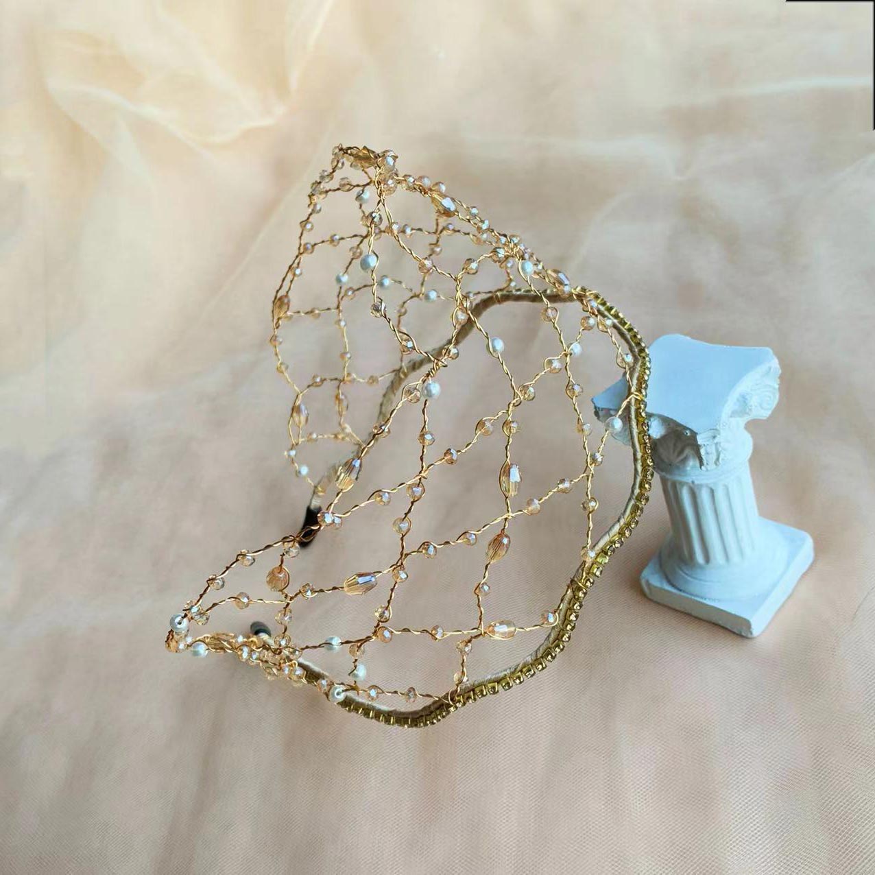 Handmade Knitted Crystal Beads Headband for Bride