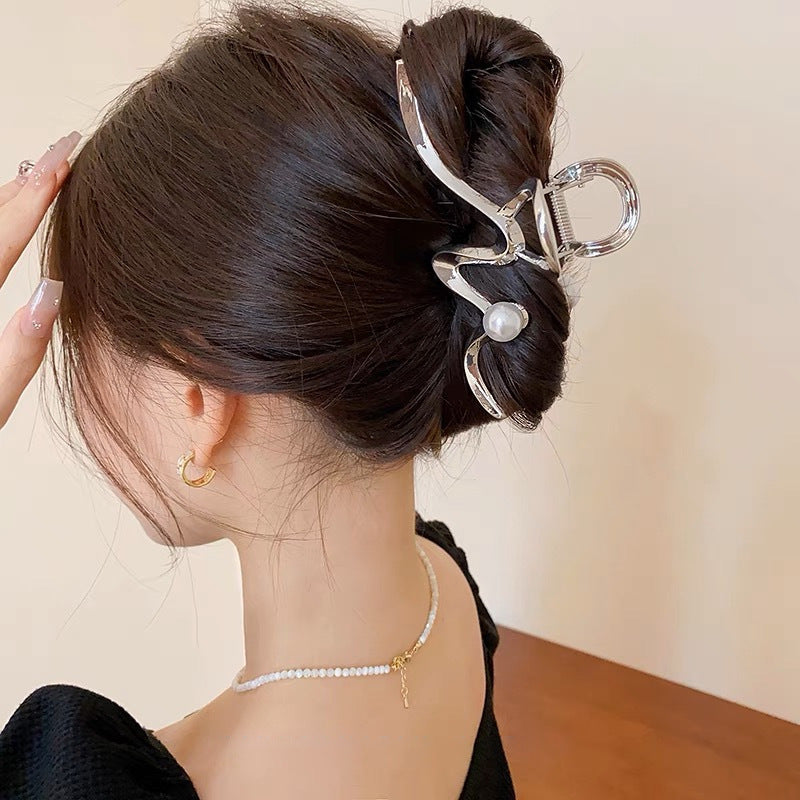 Handmade Pearl Flower Hair Claw for Long Hair