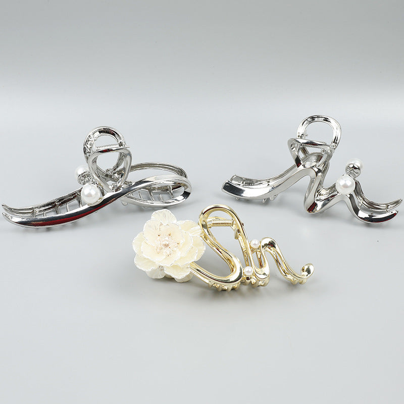 Handmade Pearl Flower Hair Claw for Long Hair