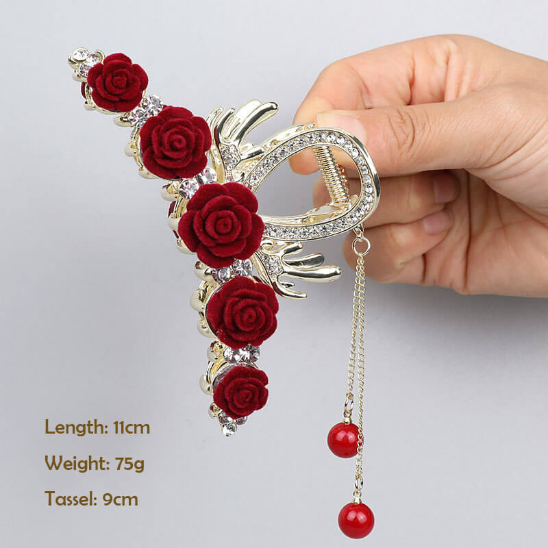 Handmade Red Rose Diamond Hair Claw Clips