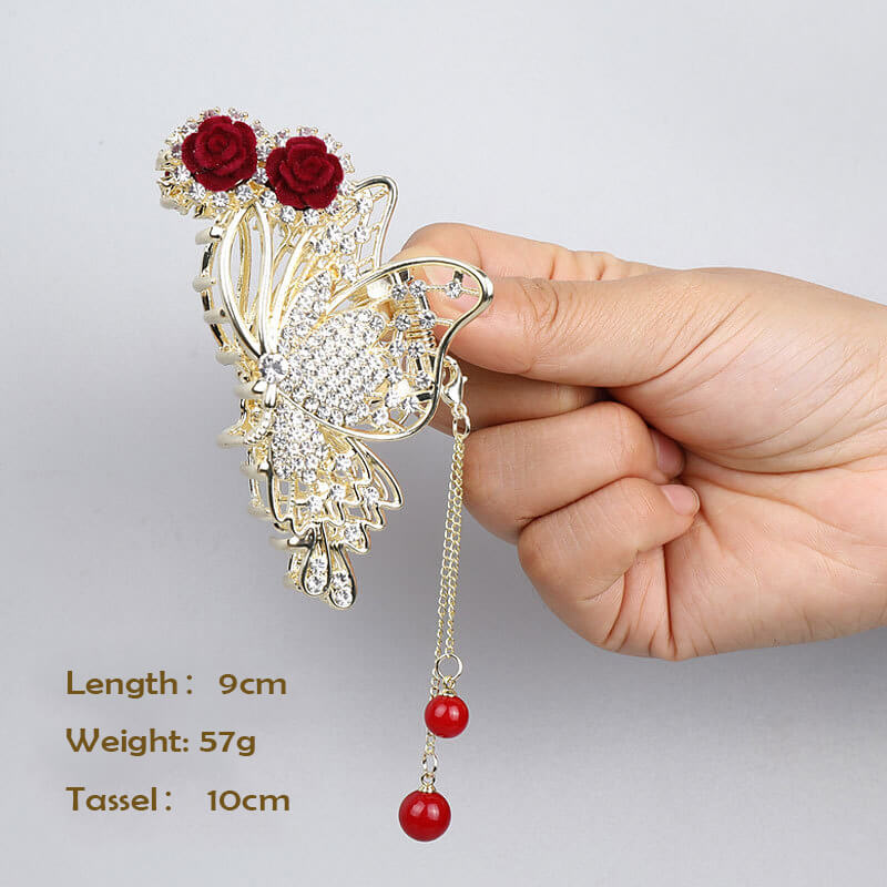 Handmade Red Rose Diamond Hair Claw Clips