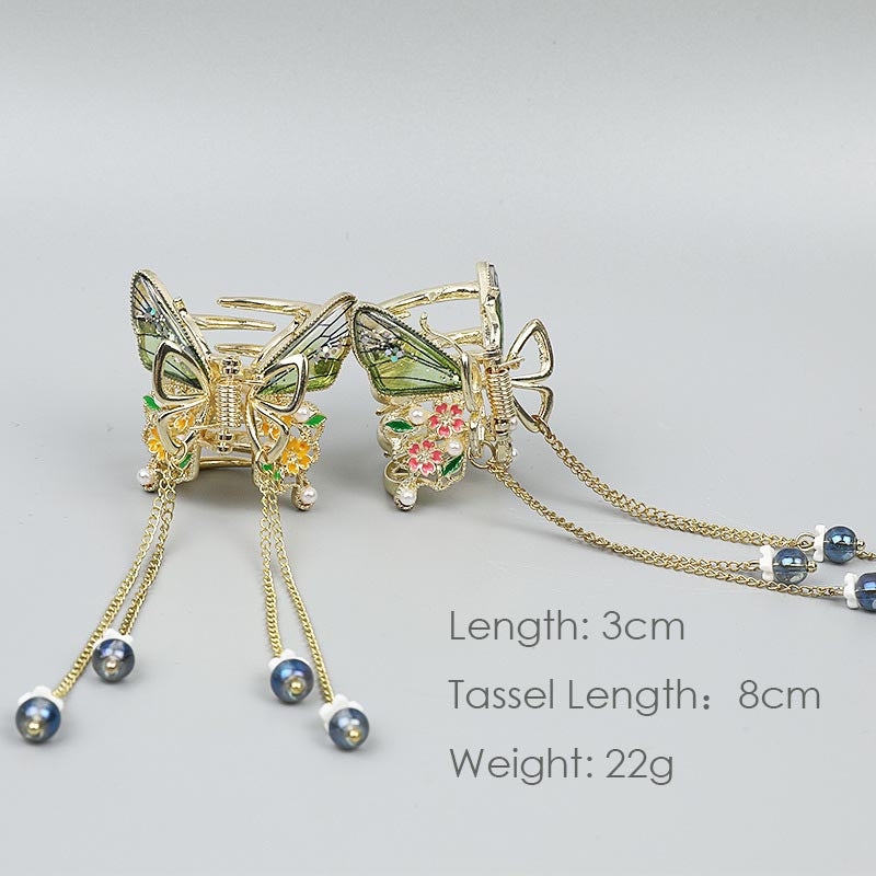 Handmade Vintage Butterfly Crystal Tassel Hair Claw
