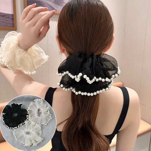 Large Mesh Pearl Ponytail Holder Hair Scruchies