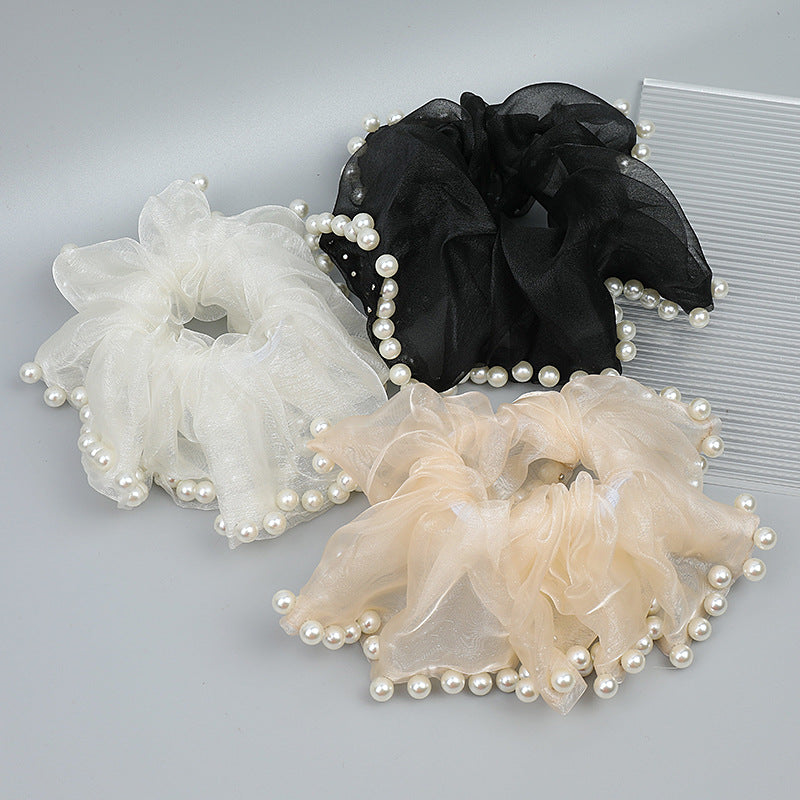Large Mesh Pearl Ponytail Holder Hair Scruchies