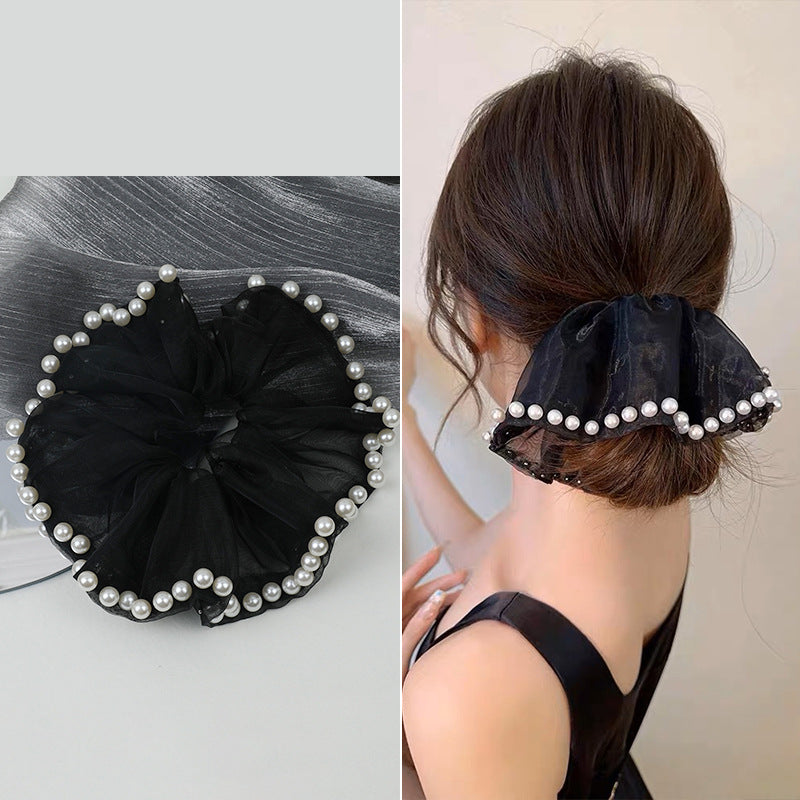 Large Mesh Pearl Ponytail Holder Hair Scruchies