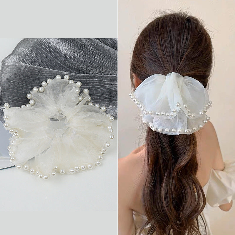 Large Mesh Pearl Ponytail Holder Hair Scruchies