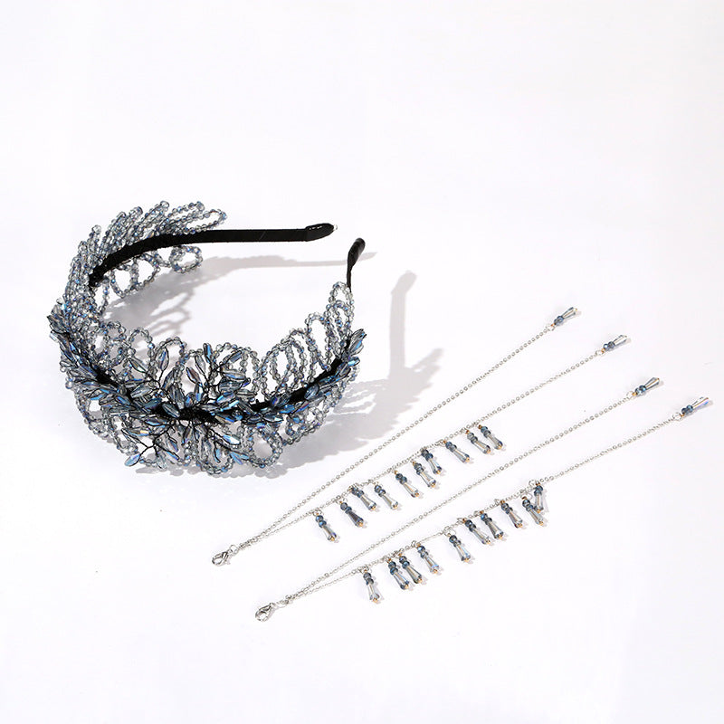 Luxurious Blue Crystal Handmade Knitted Beads Headband