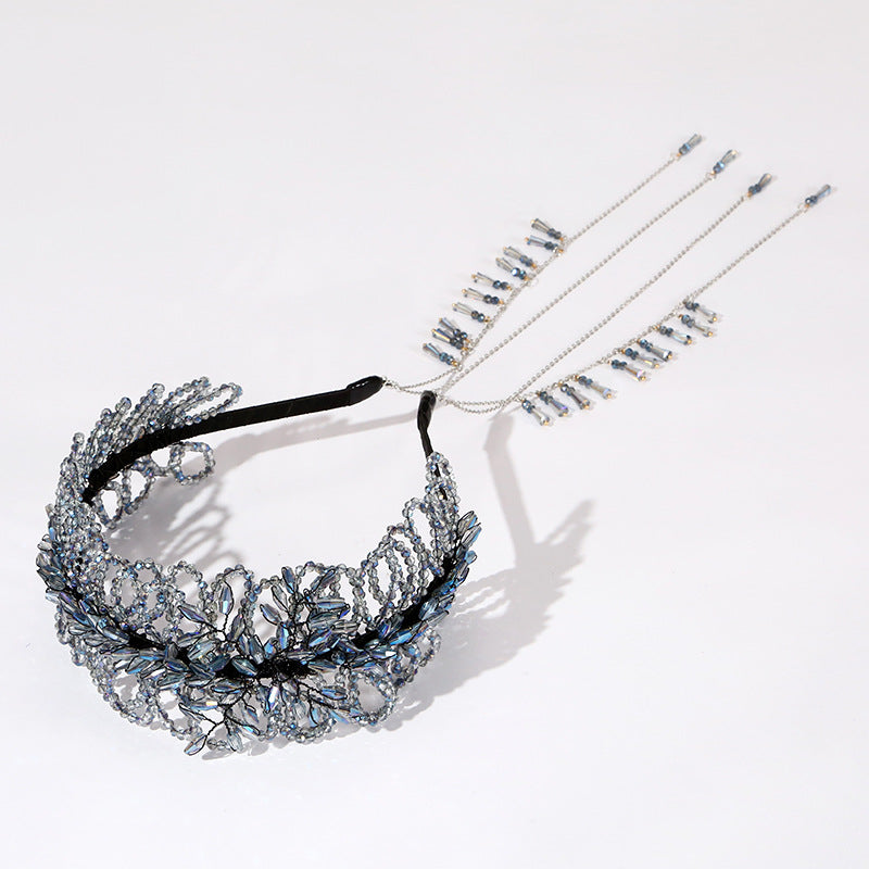 Luxurious Blue Crystal Handmade Knitted Beads Headband