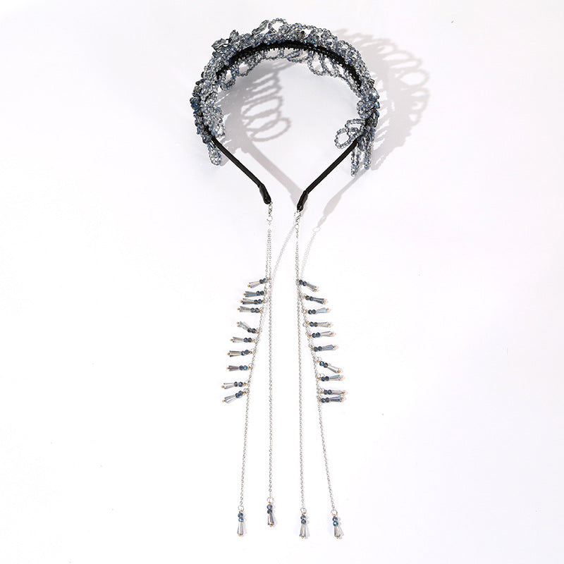 Luxurious Blue Crystal Handmade Knitted Beads Headband