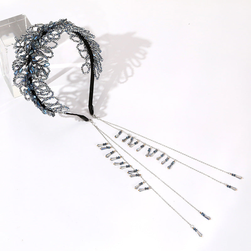 Luxurious Blue Crystal Handmade Knitted Beads Headband