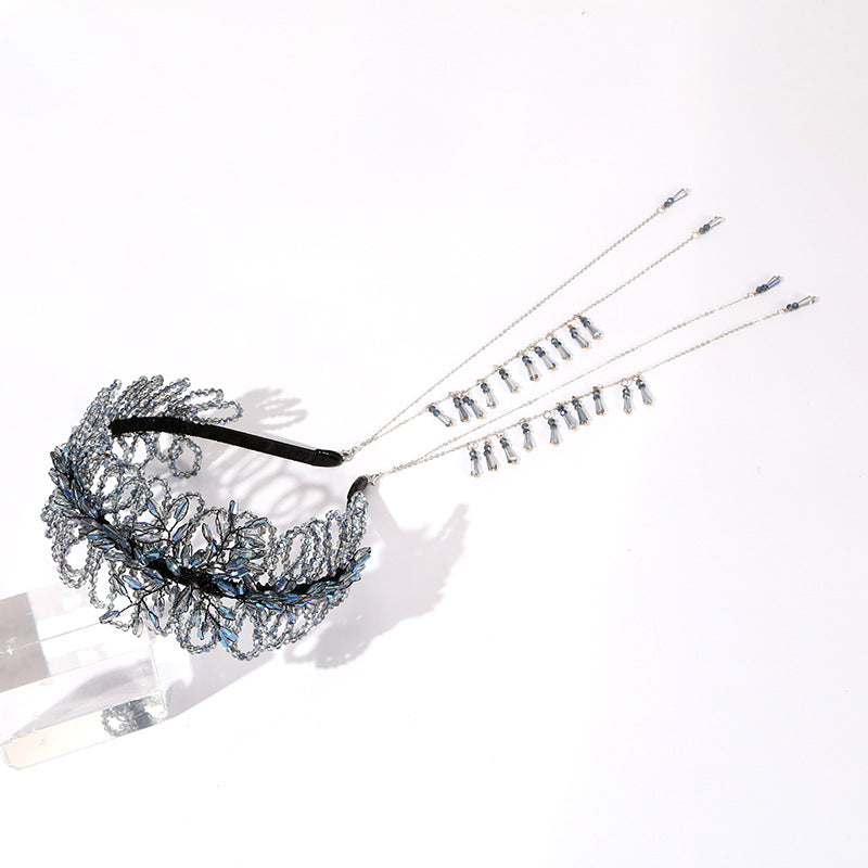 Luxurious Blue Crystal Handmade Knitted Beads Headband
