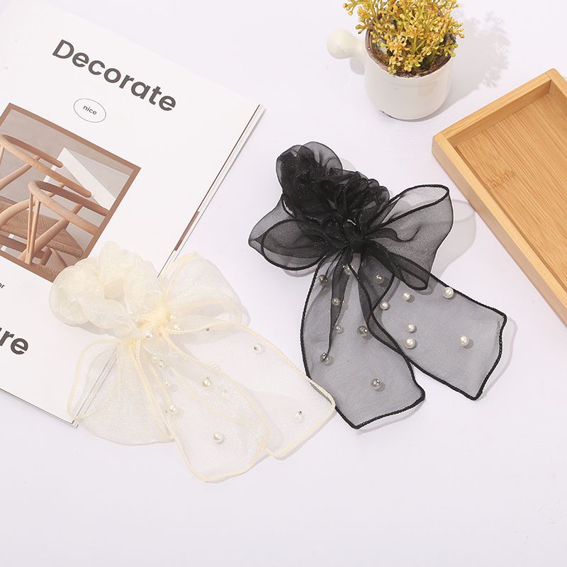 Pearl Bowknow Mesh Hair Tie Scruchies