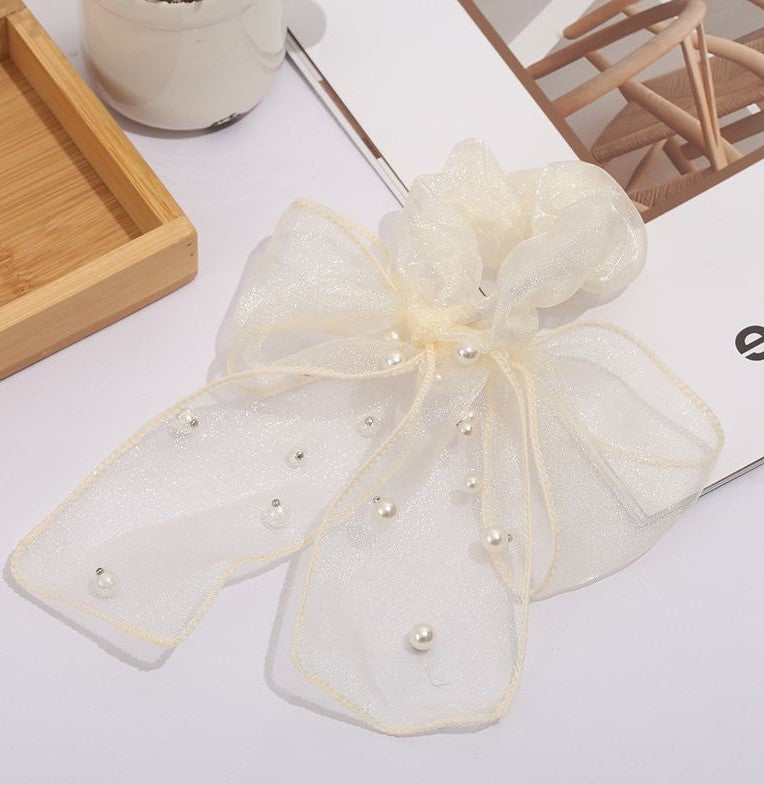 Pearl Bowknow Mesh Hair Tie Scruchies