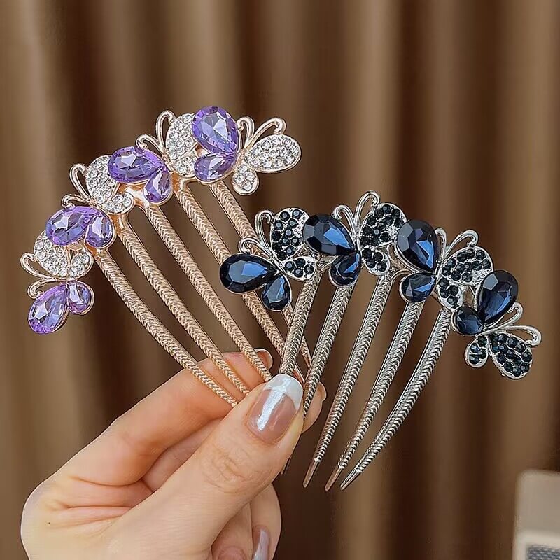 Rhinestone Butterfly Hair Comb Clips
