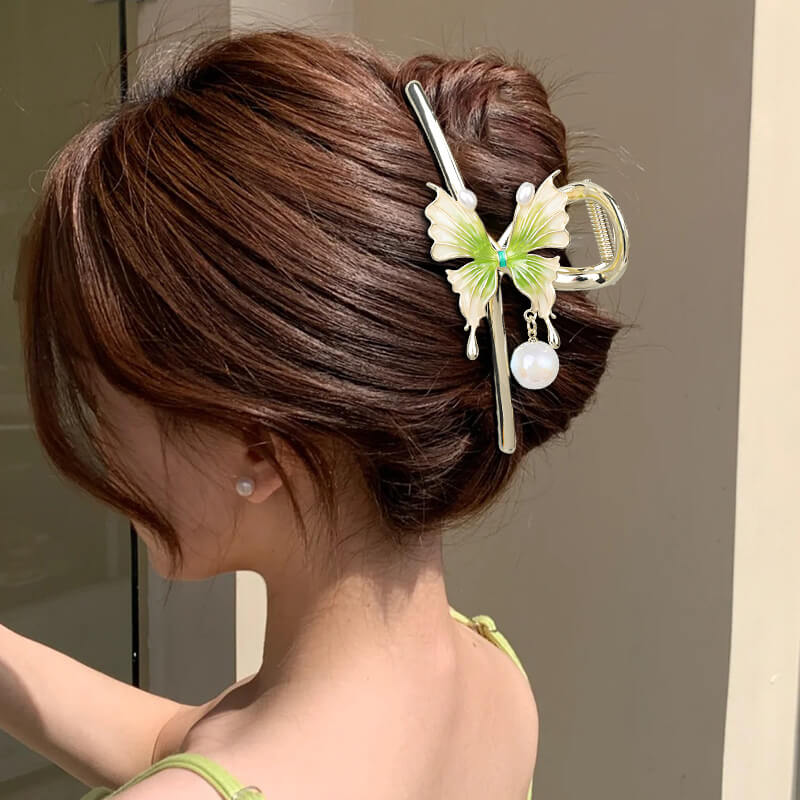 Cute Butterfly Pearl Hair Claw Clips