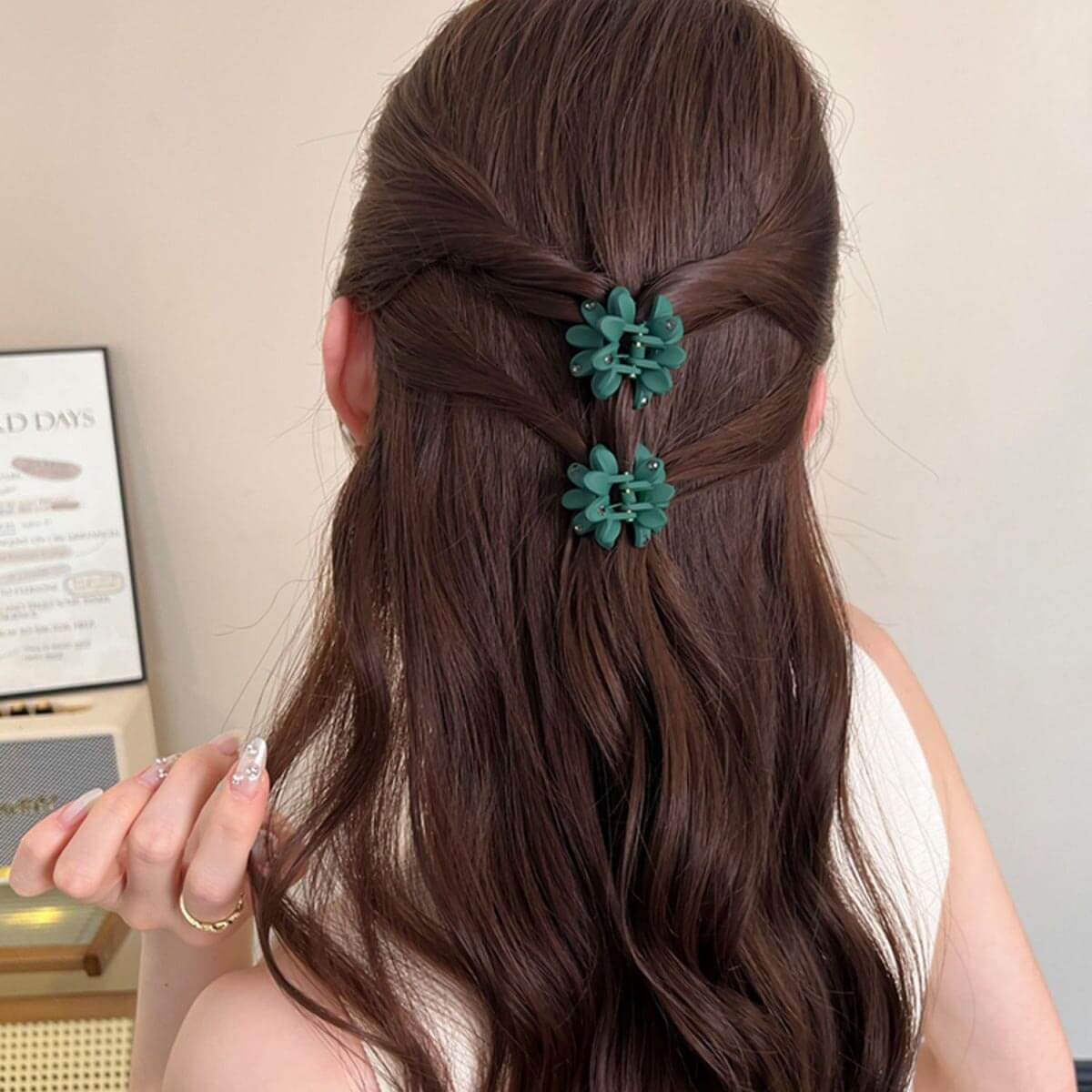 Bangs Half Updo Mini Colored Flower Hair Claw Clips