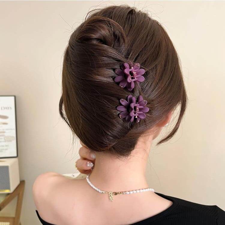 Bangs Half Updo Mini Colored Flower Hair Claw Clips