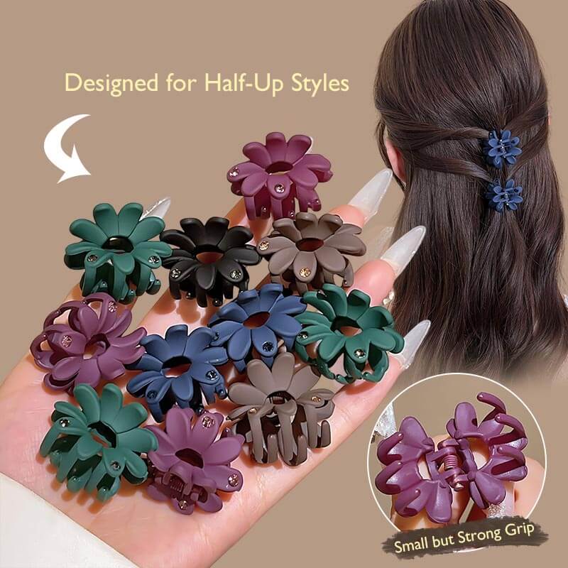 Bangs Half Updo Mini Colored Flower Hair Claw Clips