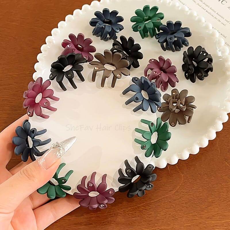 Bangs Half Updo Mini Colored Flower Hair Claw Clips