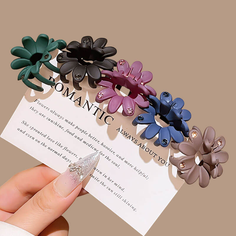Bangs Half Updo Mini Colored Flower Hair Claw Clips