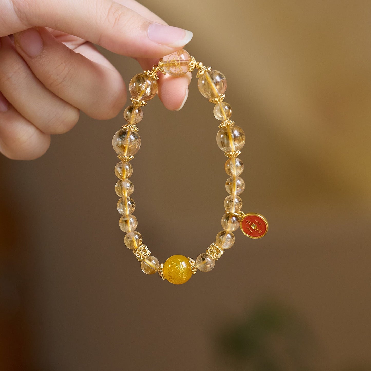 Golden Rutilated Quartz Natural Yellow Crystal Bracelet