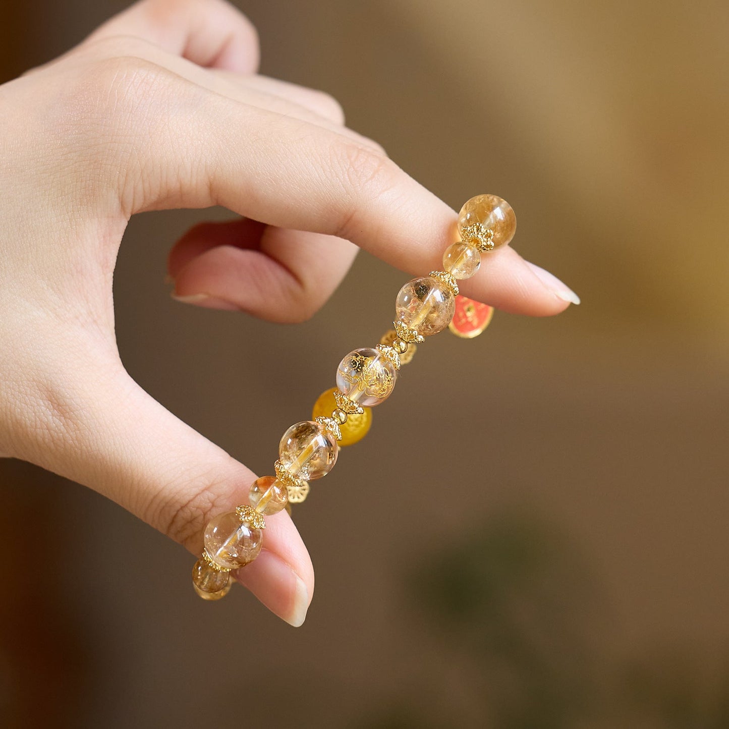 Golden Rutilated Quartz Natural Yellow Crystal Bracelet