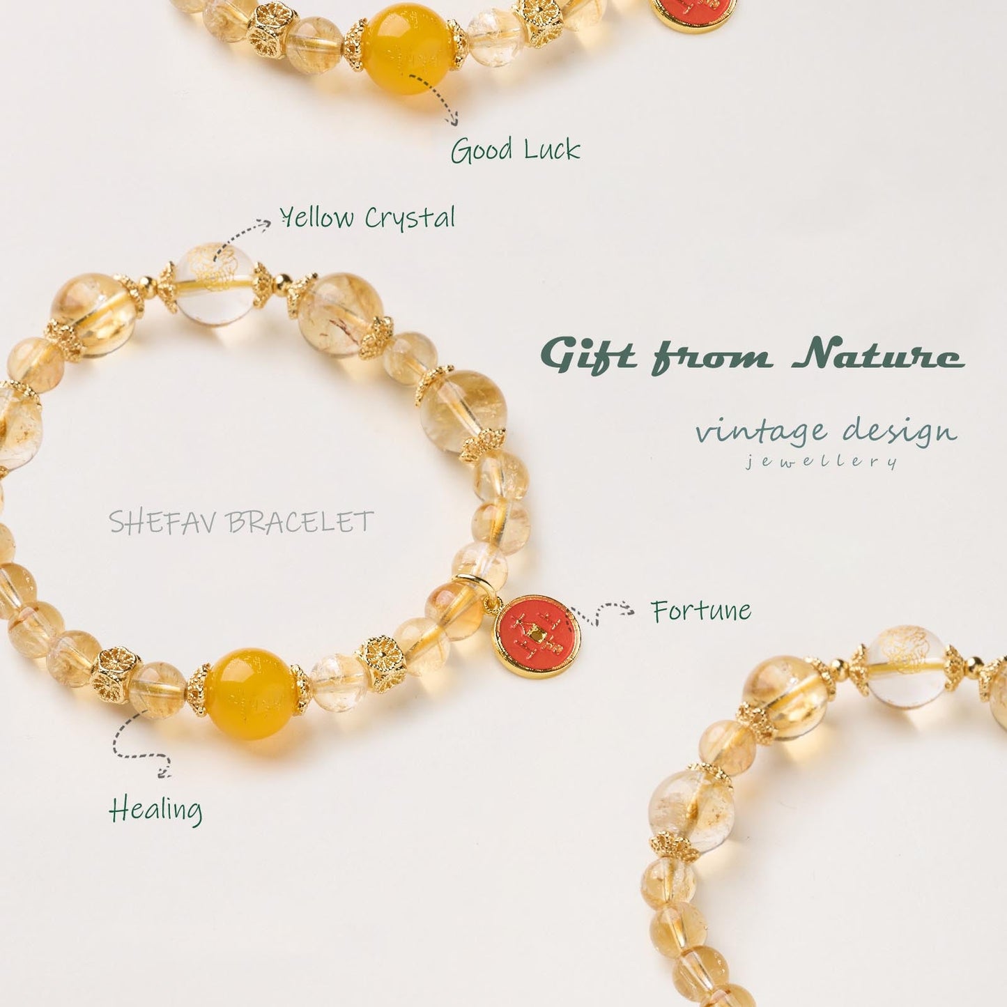 Golden Rutilated Quartz Natural Yellow Crystal Bracelet