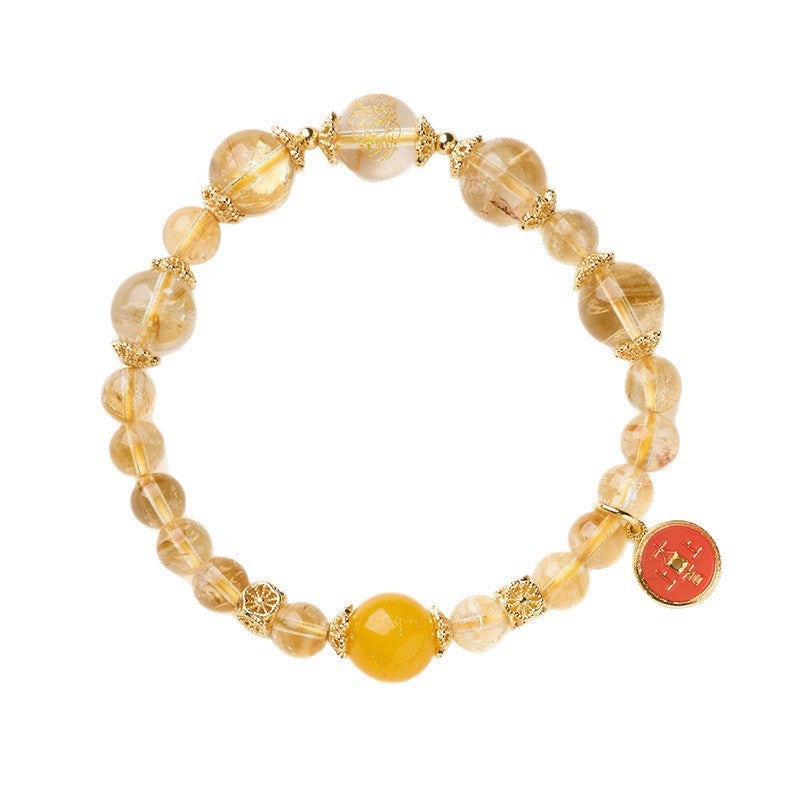 Golden Rutilated Quartz Natural Yellow Crystal Bracelet
